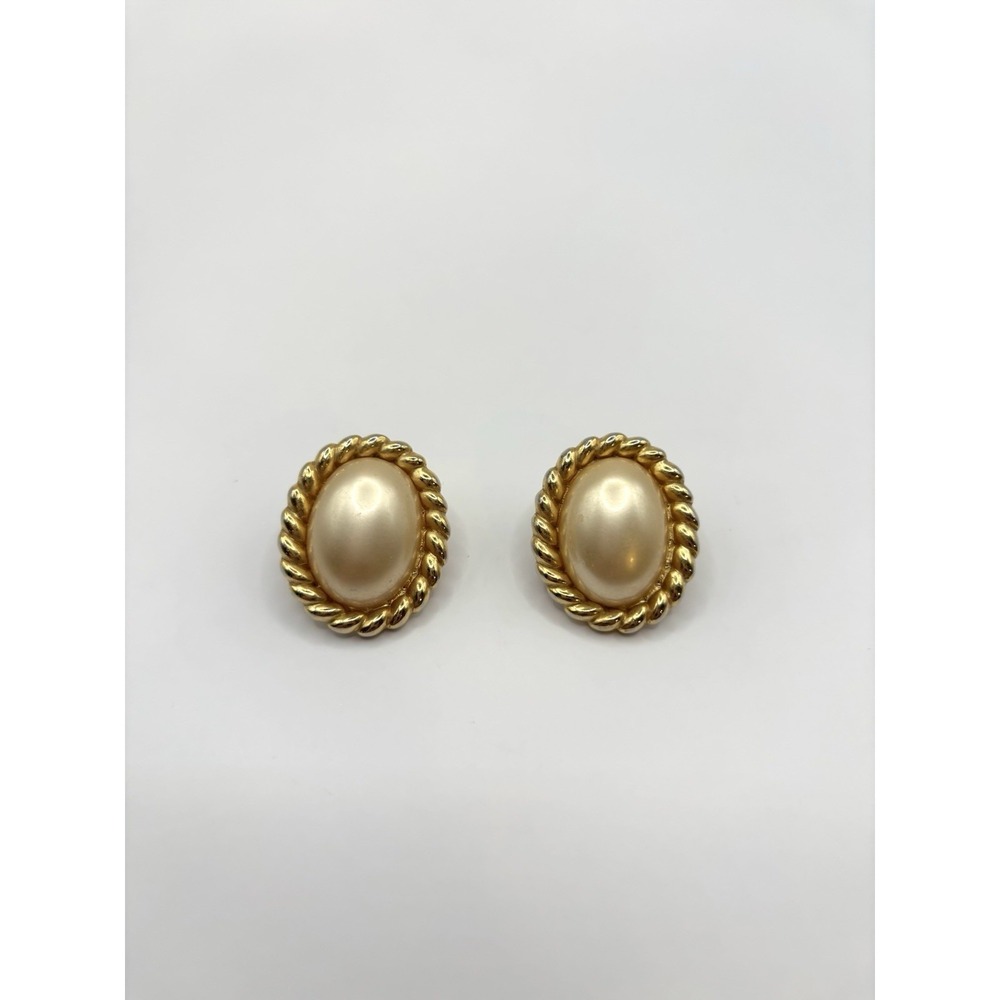 Vintage Carolee‎ Faux Baroque Pearl Ribbed Gold Tone High End Stud Earrings